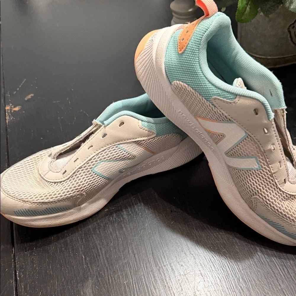 New Balance Kids' White and Light Blue Sneakers